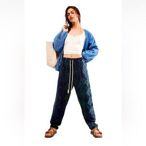 Free People Dr. Collectors Easy Pleated Pant Jeans Kantha Quilted Indigo
